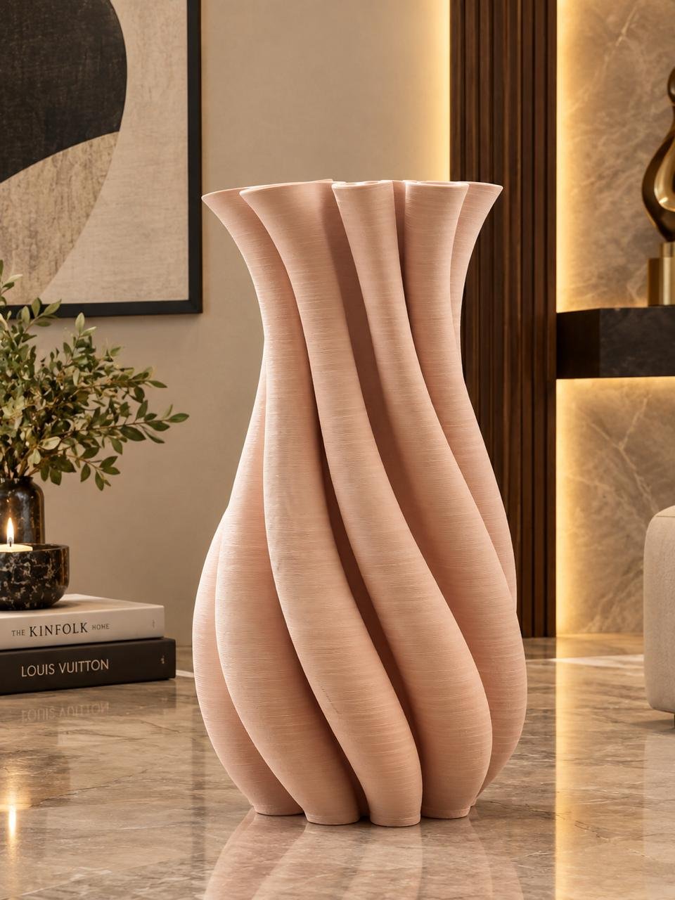 Twisted Flute Blush Vase